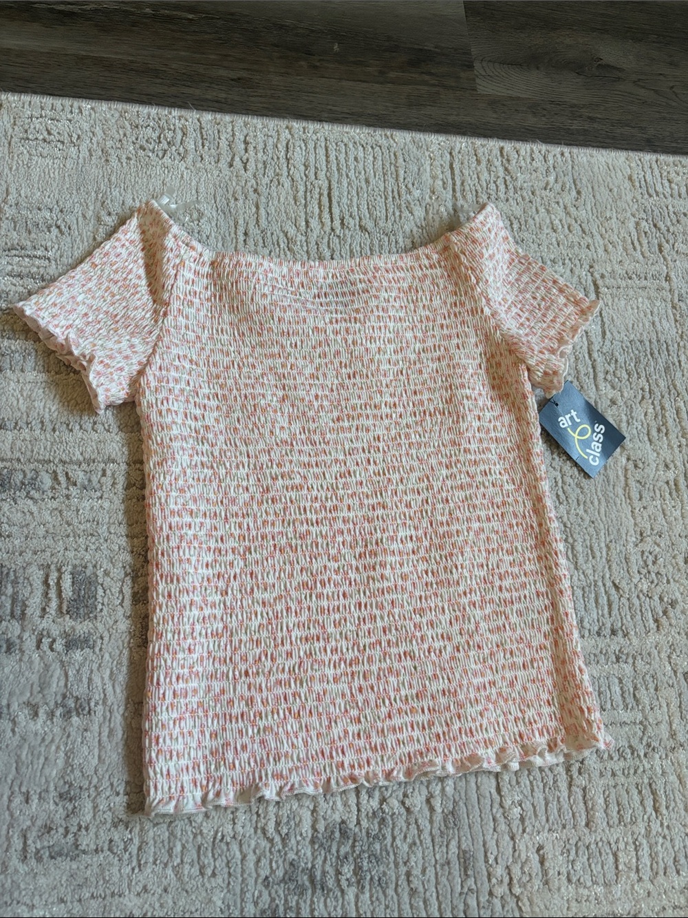 art class Peach & Ivory Smocked Off-Shoulder Crop Top